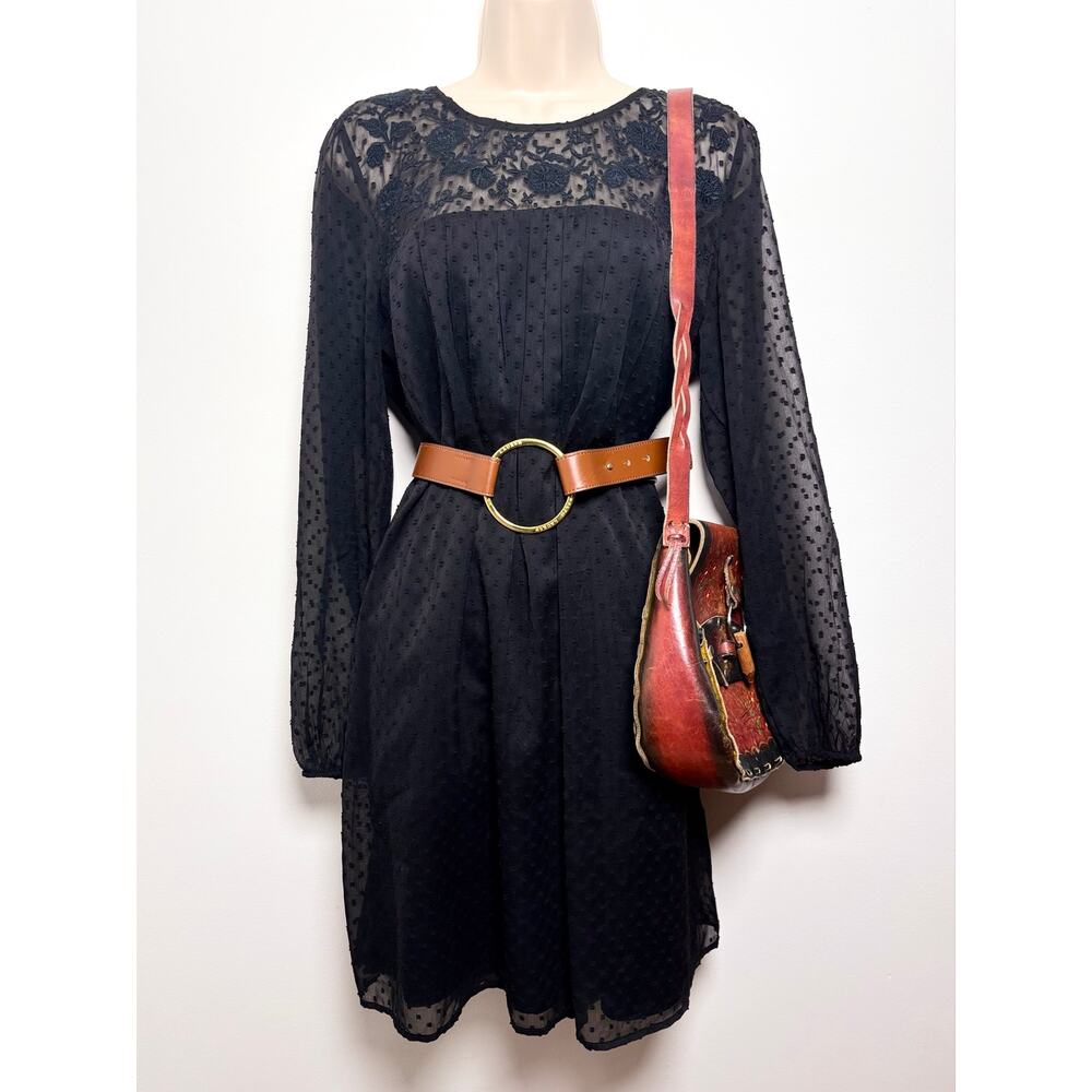 Abercrombie & Fitch Black Boho Babydoll Dress Sheer Swiss Dot Mesh Panels